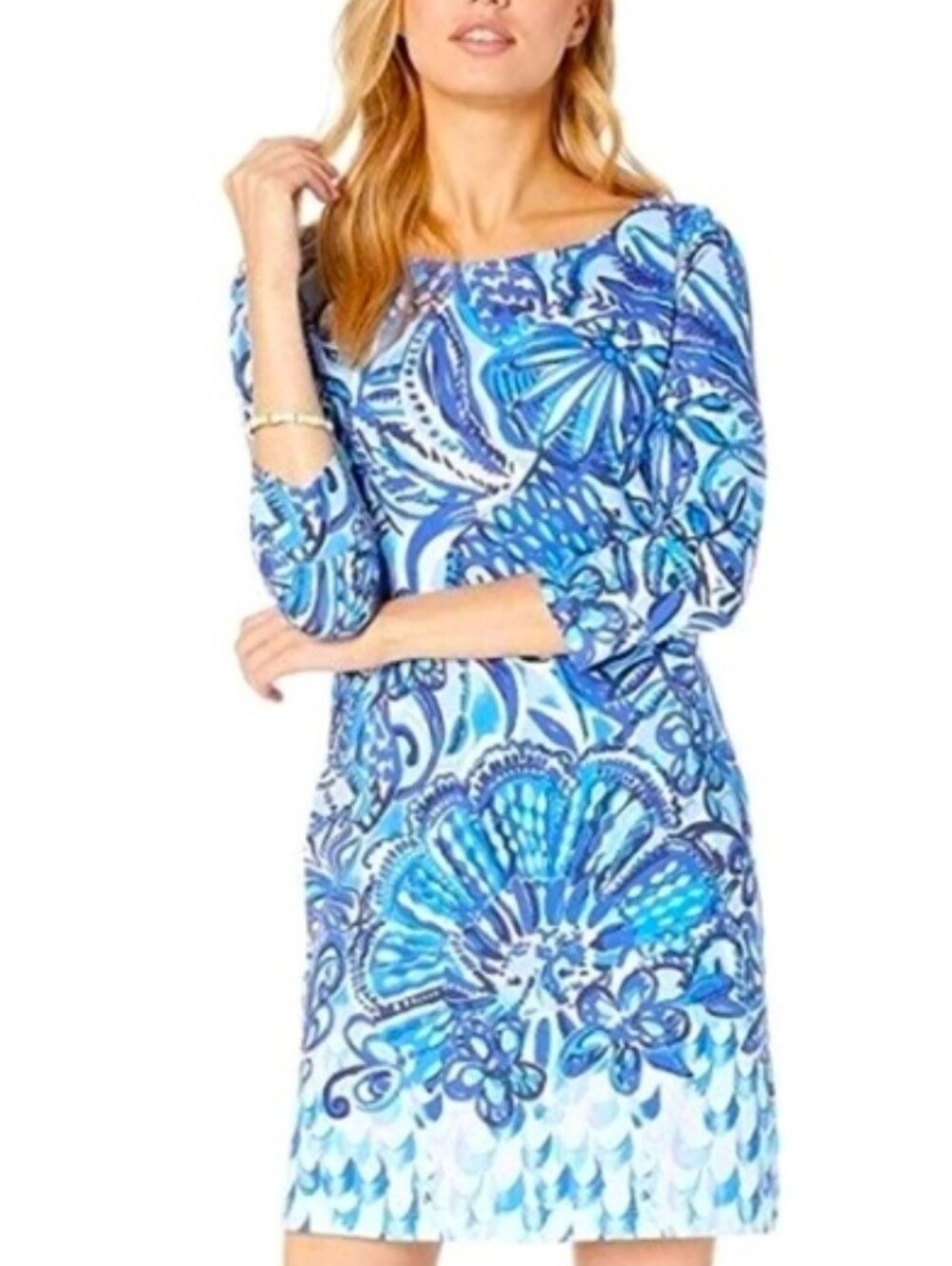 Lilly Pulitzer Hollee Iris Blue Three-Quarter Sleeve Shift Dress S